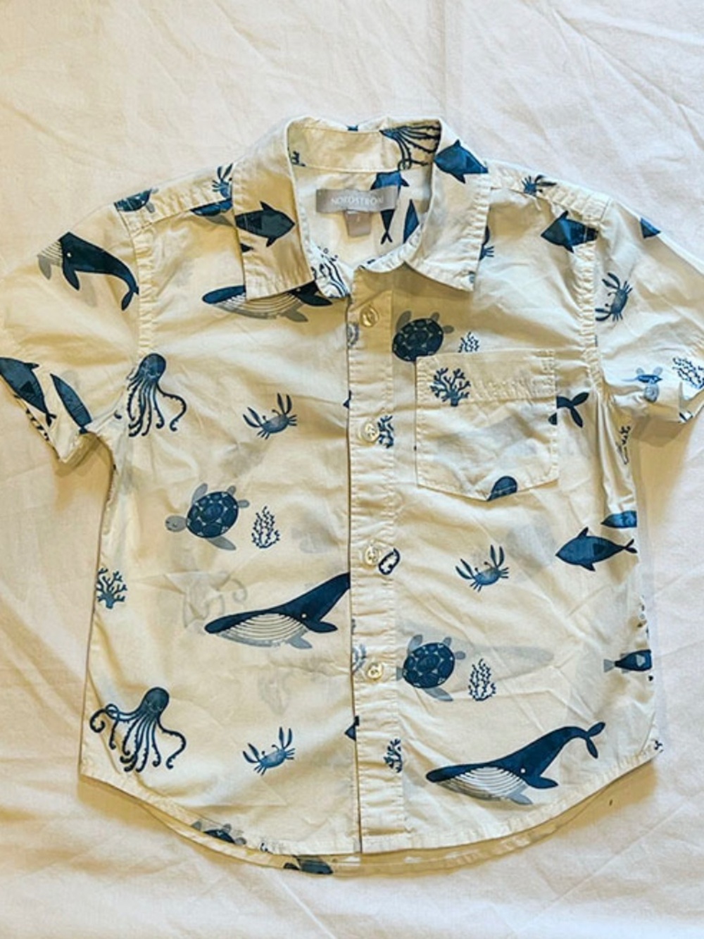 2T - Nordstrom Brand Short Sleeve Ocean Print Button Down